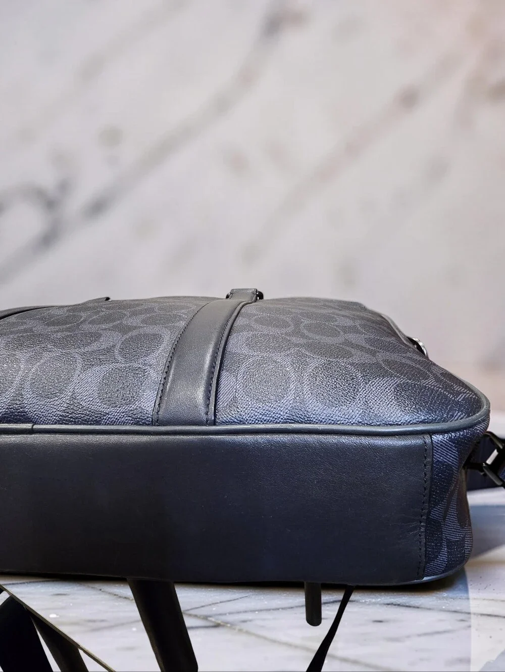 Coach Perry Slim Briefcase Signature Canvas Black Charcoal